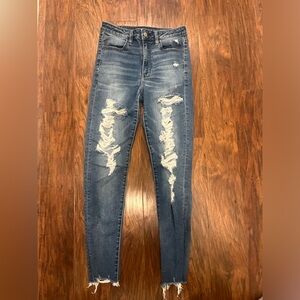 AE Women’s Next Level Stretch Super Hi-Rise Distressed Jegging - Blue - 6R